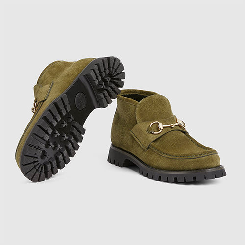 Chaussures daim vert kaki Gucci